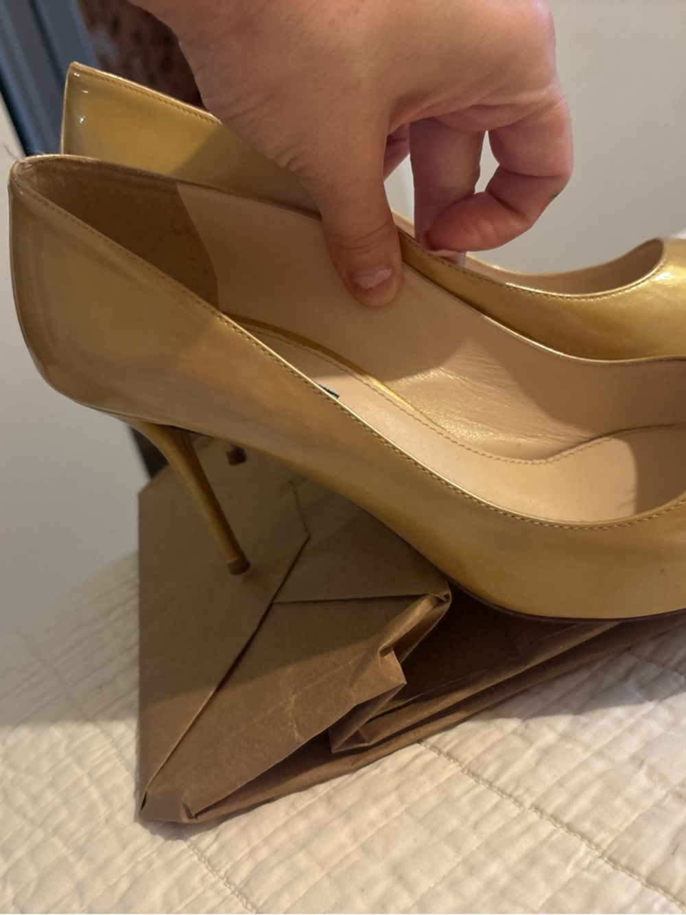 Prada Metallic Gold Peep-Toe Heels - Picture 2 of 7